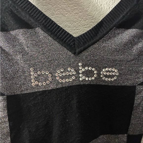 BeBe Striped Black And Grey Metallic Long Sleeve Bodycon Sweater Dress - Picture 5 of 10